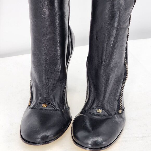 Juicy Couture Y2K Vintage Zipper Leather Black Tall Heeled Boots Size 7 RARE - Picture 10 of 12